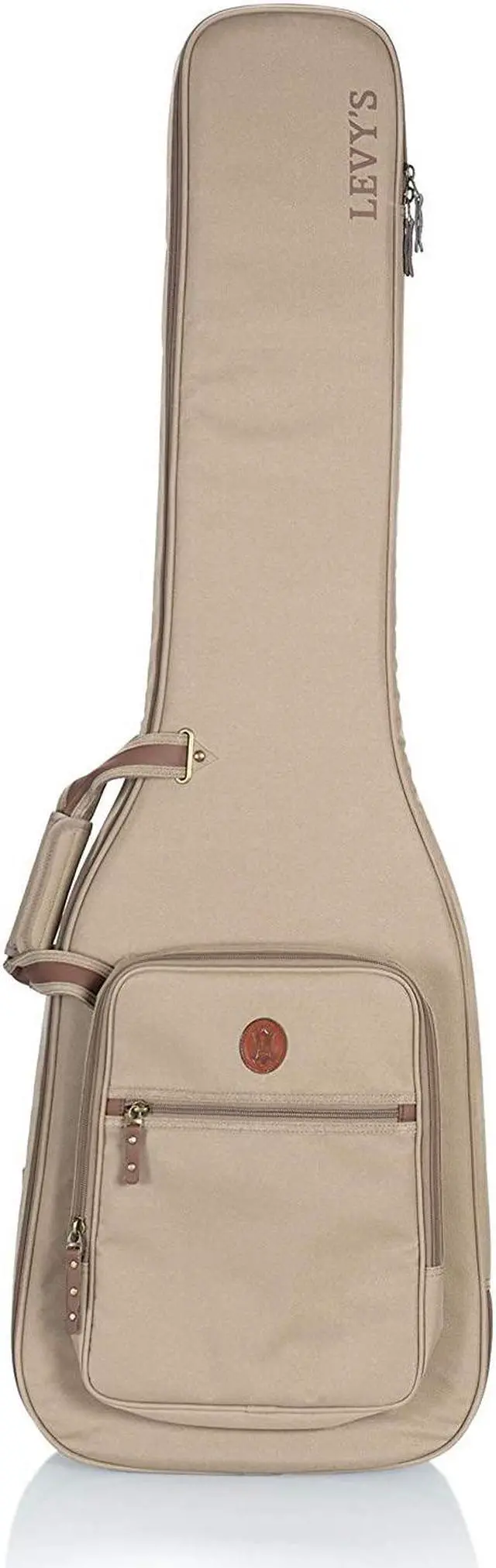 Alt view image 2 of 7 - Deluxe Gig Bag For Bass Guitars With Padded Backpack Straps And Large Exterior Pocket; Tan (Lvybassgb200)