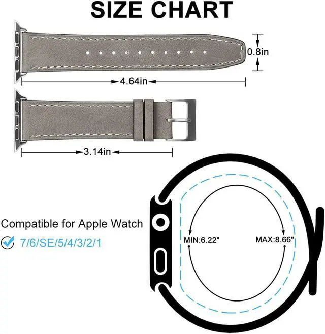 Alt view image 3 of 7 - Double-Sided Leather Bands Compatible With Apple Watch Band 42Mm 44Mm 45Mm, Soft Genuine Leather Smart Watch Replacement Strap Compatible For Men Women Iwatch Series7 6 5 4 3 2 1, Se Silver Buckle
