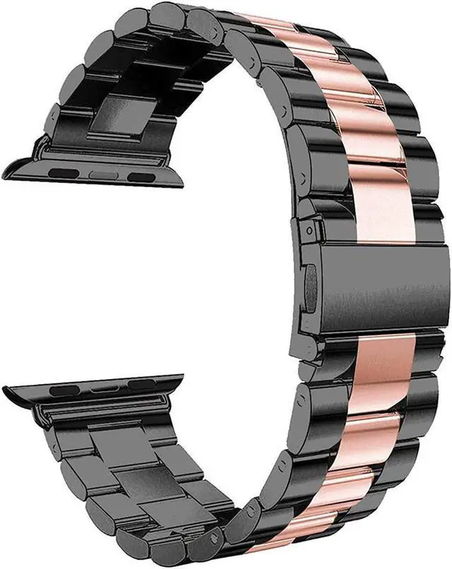 Alt view image 5 of 7 - For Apple Watch Band 42Mm, 42Mm Iwatch Band Stainless Steel Replacement Band Wrist Bands With Durable Folding Metal Buckle Clasp For 42Mm Apple Watch Band Series 3/2/1 - Black/Rose Gold