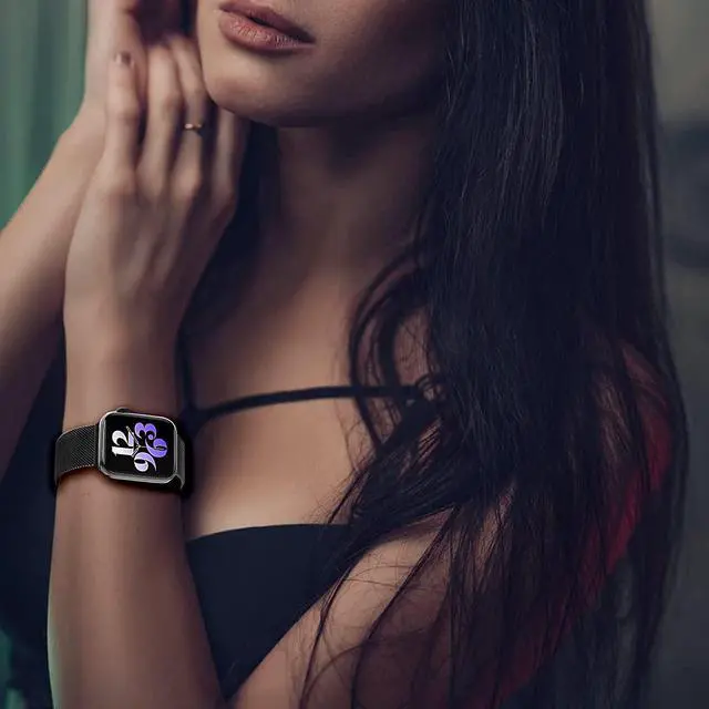 Alt view image 4 of 7 - Magnetic Band Compatible With Apple Watch 38Mm 40Mm 41Mm 42Mm 44Mm 45Mm, Stainless Steel Mesh Strap With Adjustable Loop, Metal Wristband For Iwatch Series Se 7/6/5/4/3/2/1 38/40/41,Black