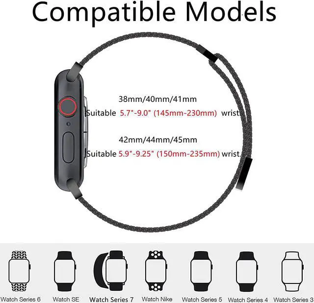 Alt view image 2 of 7 - Magnetic Band Compatible With Apple Watch 38Mm 40Mm 41Mm 42Mm 44Mm 45Mm, Stainless Steel Mesh Strap With Adjustable Loop, Metal Wristband For Iwatch Series Se 7/6/5/4/3/2/1 38/40/41,Black