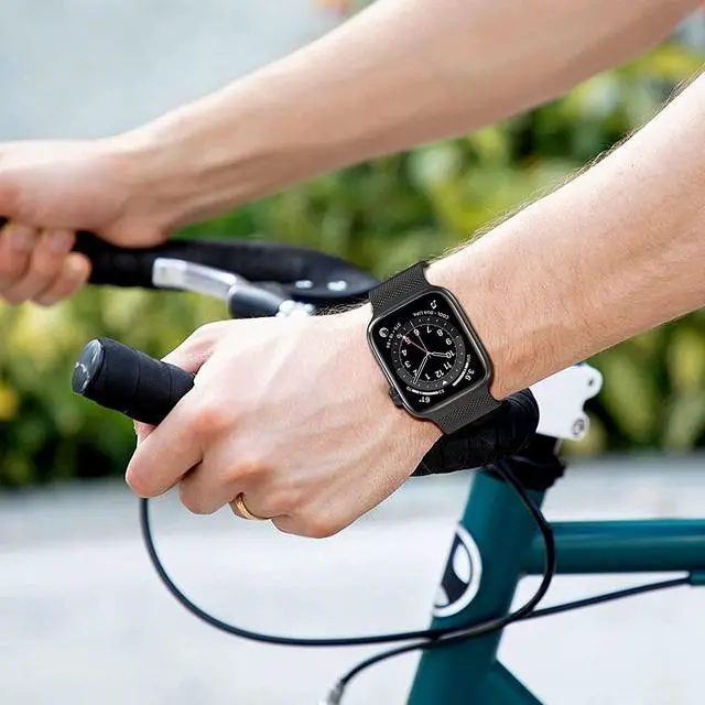 Alt view image 7 of 7 - Magnetic Band Compatible With Apple Watch 38Mm 40Mm 41Mm 42Mm 44Mm 45Mm, Stainless Steel Mesh Strap With Adjustable Loop, Metal Wristband For Iwatch Series Se 7/6/5/4/3/2/1 38/40/41,Black