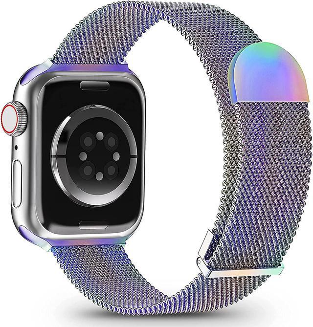 Metal Magnetic Band Compatible With Apple Watch Bands 38Mm 40Mm 41Mm 42Mm  44Mm 45Mm, Colorful Adjustable Strap Milanese Stainless Steel Mesh  Wristband For Iwatch Series 7 6 5 4 3 2 1 Se Men Women 