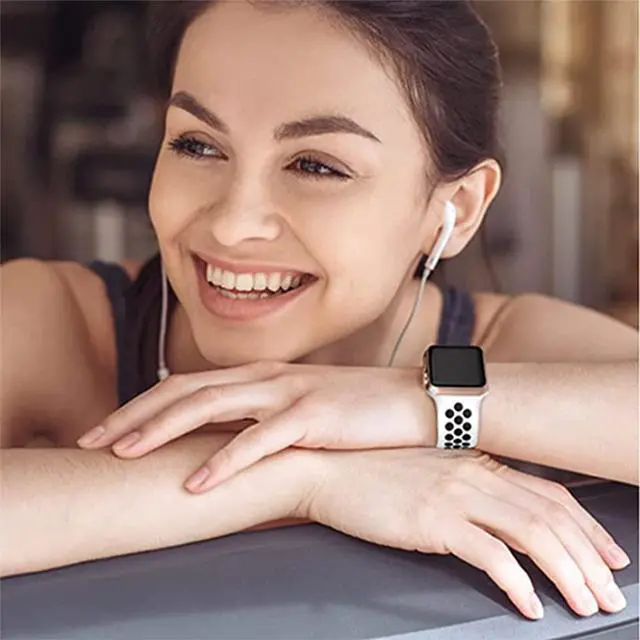 Alt view image 3 of 6 - Sports Strap Compatible With Apple Watch Strap 38 Mm 40 Mm 42 Mm 44 Mm, Soft Silicone Replacement Strap, Suitable For Apple Watch Series 6 5 4 3 2 1 Se Men'S Women'S White 38Mm/40Mm, 42Mm/