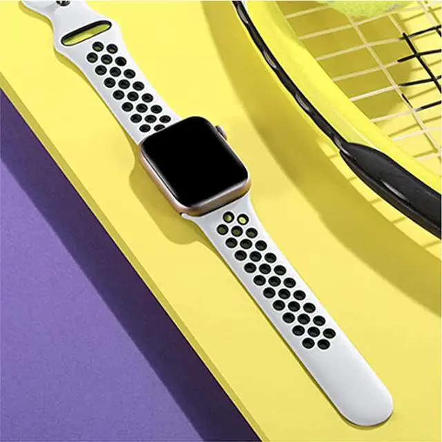 Alt view image 4 of 6 - Sports Strap Compatible With Apple Watch Strap 38 Mm 40 Mm 42 Mm 44 Mm, Soft Silicone Replacement Strap, Suitable For Apple Watch Series 6 5 4 3 2 1 Se Men'S Women'S White 38Mm/40Mm, 42Mm/