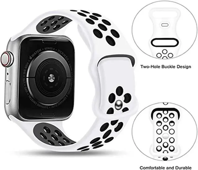 Alt view image 2 of 6 - Sports Strap Compatible With Apple Watch Strap 38 Mm 40 Mm 42 Mm 44 Mm, Soft Silicone Replacement Strap, Suitable For Apple Watch Series 6 5 4 3 2 1 Se Men'S Women'S White 38Mm/40Mm, 42Mm/