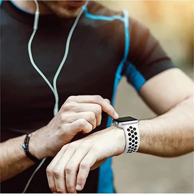 Alt view image 5 of 6 - Sports Strap Compatible With Apple Watch Strap 38 Mm 40 Mm 42 Mm 44 Mm, Soft Silicone Replacement Strap, Suitable For Apple Watch Series 6 5 4 3 2 1 Se Men'S Women'S White 38Mm/40Mm, 42Mm/