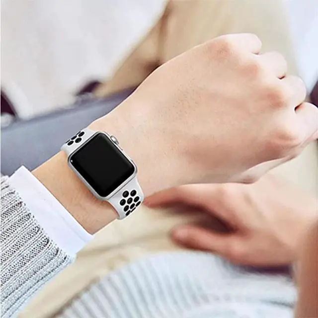 Alt view image 6 of 6 - Sports Strap Compatible With Apple Watch Strap 38 Mm 40 Mm 42 Mm 44 Mm, Soft Silicone Replacement Strap, Suitable For Apple Watch Series 6 5 4 3 2 1 Se Men'S Women'S White 38Mm/40Mm, 42Mm/