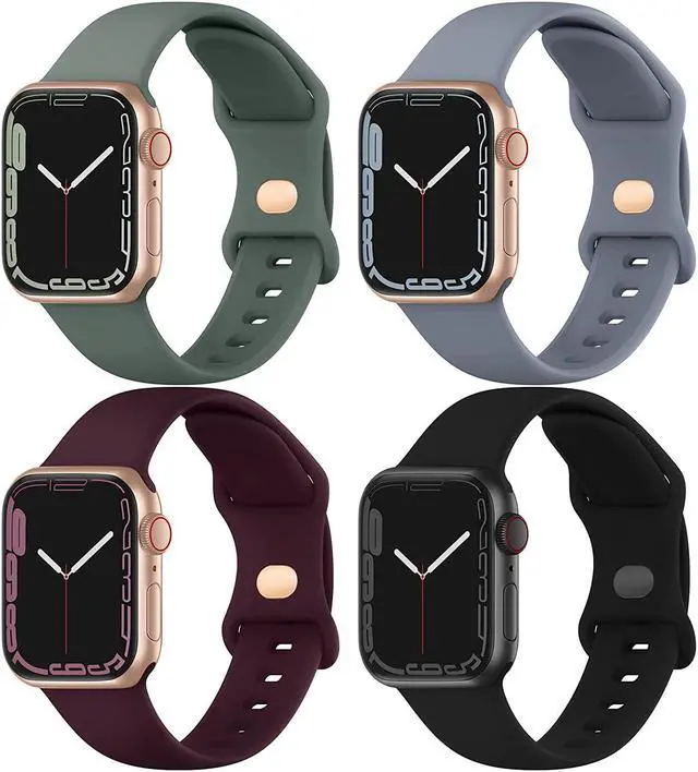 Main image of Compatible With Apple Watch Band 38Mm 40Mm 41Mm, Soft Silicone Sport Straps Replacement Wristbands For Iwatch Series 7 6 5 4 3 2 1 Se Women Men, Black, Wine, Olivegreen, Bluegray