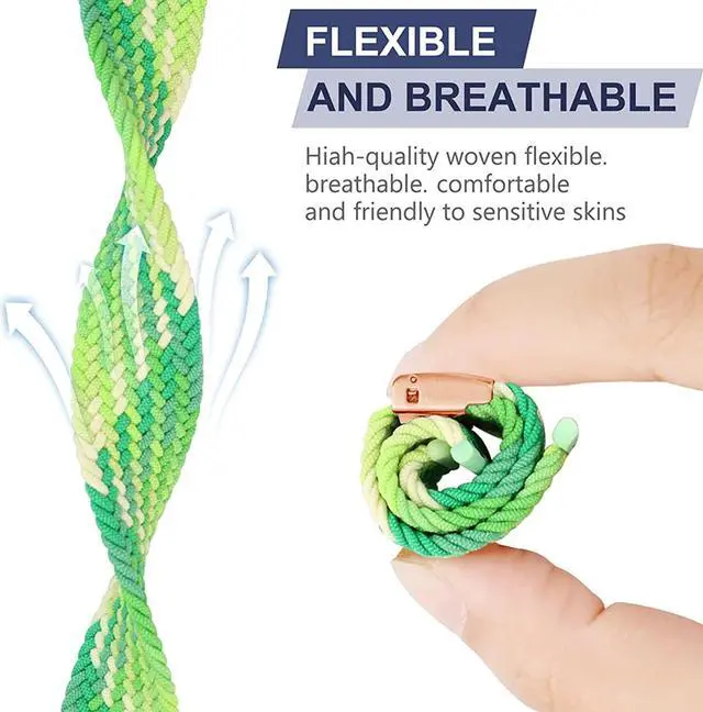 Alt view image 3 of 6 - Compatible With Apple Watch Bands 38Mm 40Mm 41Mm 42Mm 44Mm 45Mm, Braided Solo Loop Stretchy Elastic Wristband With Rose Gold Buckles For Series 7/6/Se/5/4/3/2/1 Neon Lime, 42Mm/44Mm/45Mm