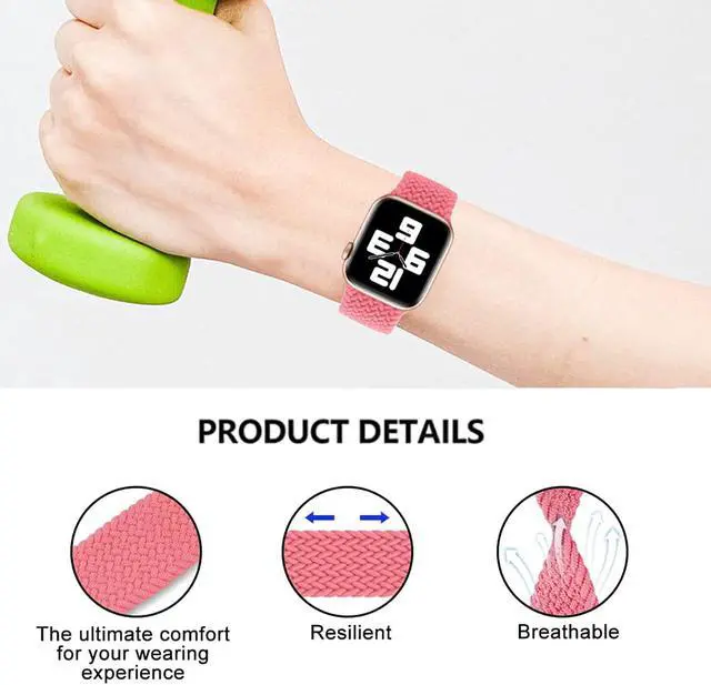 Alt view image 3 of 7 - Compatible With Apple Watch Bands 38Mm 40Mm 41Mm 42Mm 44Mm 45Mm, Stretchable Braided Solo Loop Elastics Replacement Sport Wristband For Iwatch Series 7/6/Se/5/4/3/2/1 With Rosegold Buckles