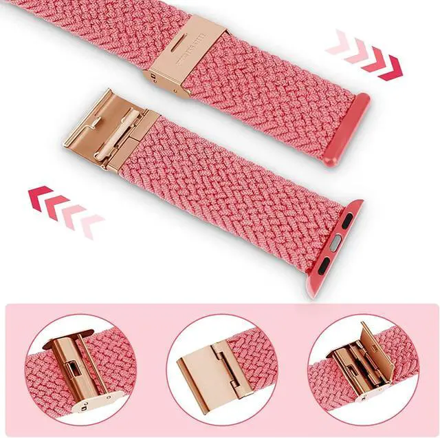 Alt view image 2 of 7 - Compatible With Apple Watch Bands 38Mm 40Mm 41Mm 42Mm 44Mm 45Mm, Stretchable Braided Solo Loop Elastics Replacement Sport Wristband For Iwatch Series 7/6/Se/5/4/3/2/1 With Rosegold Buckles