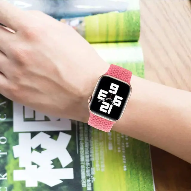 Alt view image 6 of 7 - Compatible With Apple Watch Bands 38Mm 40Mm 41Mm 42Mm 44Mm 45Mm, Stretchable Braided Solo Loop Elastics Replacement Sport Wristband For Iwatch Series 7/6/Se/5/4/3/2/1 With Rosegold Buckles