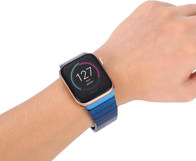 Alt view image 6 of 7 - Compatible With Apple Watch Straps, Business Solid Stainless Steel Butterfly Buckle One Bead Metal Strap To Replace Iwatch, Suitable For Apple Watch Series 7/6/5/4/3/2/1/Se 42Mm/44Mm 38Mm/42Mm B