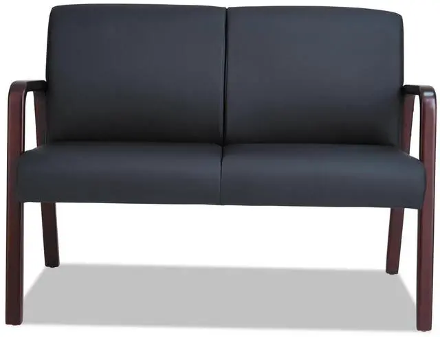 Alt view image 3 of 8 - Alera ALERL2219M Reception Lounge Series Wood Loveseat, 33.00" x 44.88" x 26.13", Black/Mahogany