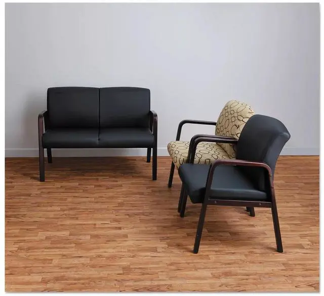 Alt view image 7 of 8 - Alera ALERL2219M Reception Lounge Series Wood Loveseat, 33.00" x 44.88" x 26.13", Black/Mahogany