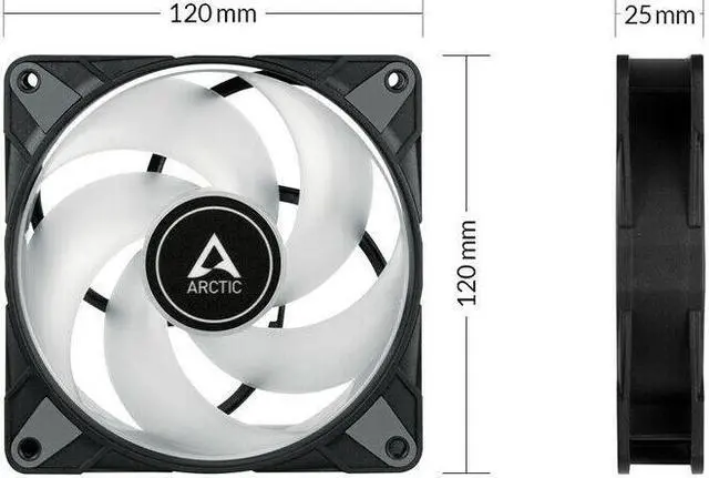 Alt view image 8 of 15 - ARCTIC ACFAN00231A P12 PWM PST A-RGB 0dB - 120 mm PWM case Fan Optimized for Static Pressure, case Fan, semi-Passive: 0-2000 RPM, 5V 3 pin ARGB LED, Single Fan - Black