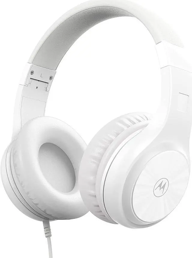 Main image of Motorola Over-Ear Headphones Wired - Moto XT120 Headphones with Microphone, in-Line Control for Calls - Foldable Head Phones, Adjustable Cushioned Headband - Dynamic Bass, Clear Sound - White