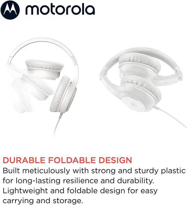 Alt view image 3 of 6 - Motorola Over-Ear Headphones Wired - Moto XT120 Headphones with Microphone, in-Line Control for Calls - Foldable Head Phones, Adjustable Cushioned Headband - Dynamic Bass, Clear Sound - White