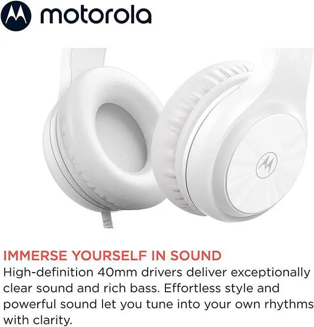 Alt view image 4 of 6 - Motorola Over-Ear Headphones Wired - Moto XT120 Headphones with Microphone, in-Line Control for Calls - Foldable Head Phones, Adjustable Cushioned Headband - Dynamic Bass, Clear Sound - White