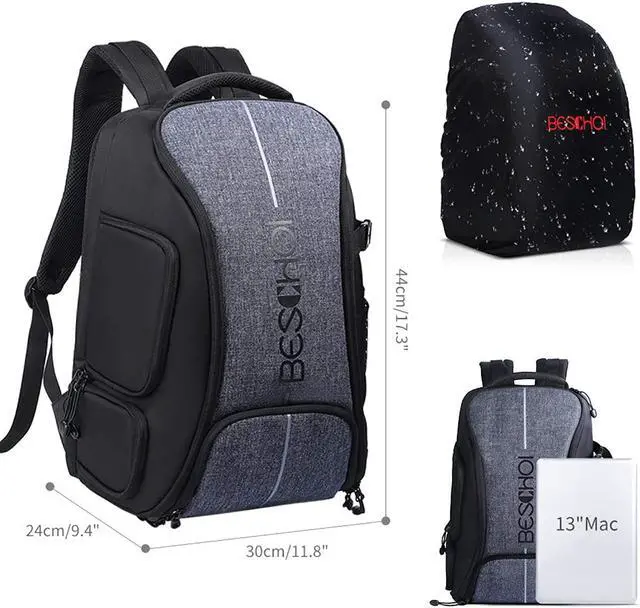 Alt view image 7 of 7 - Camera Backpack, Waterproof Camera Bag Photography Bag With Tripod Strap And Rain Cover Large Capacity Rucksack For Dslr Camera, Speedlite Flash, Camera Tripod, Laptops, Lens And Accessories