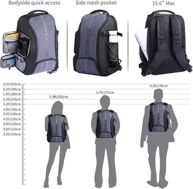 Alt view image 6 of 7 - Camera Backpack, Waterproof Camera Bag Photography Bag With Tripod Strap And Rain Cover Large Capacity Rucksack For Dslr Camera, Speedlite Flash, Camera Tripod, Laptops, Lens And Accessories