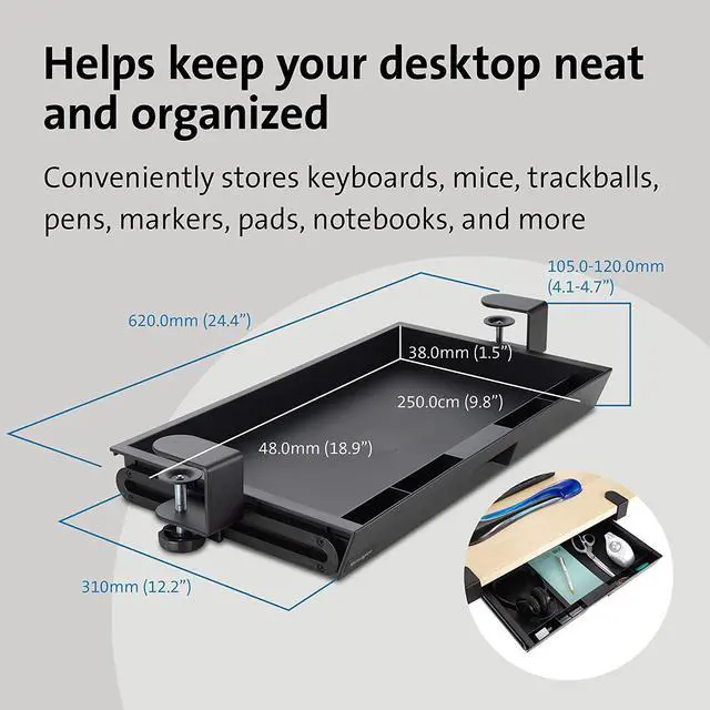 Alt view image 3 of 8 - Kensington Clamp-On Storage Drawer, Under Desk Storage Drawer & Damage-Free Installation (K52175WW)