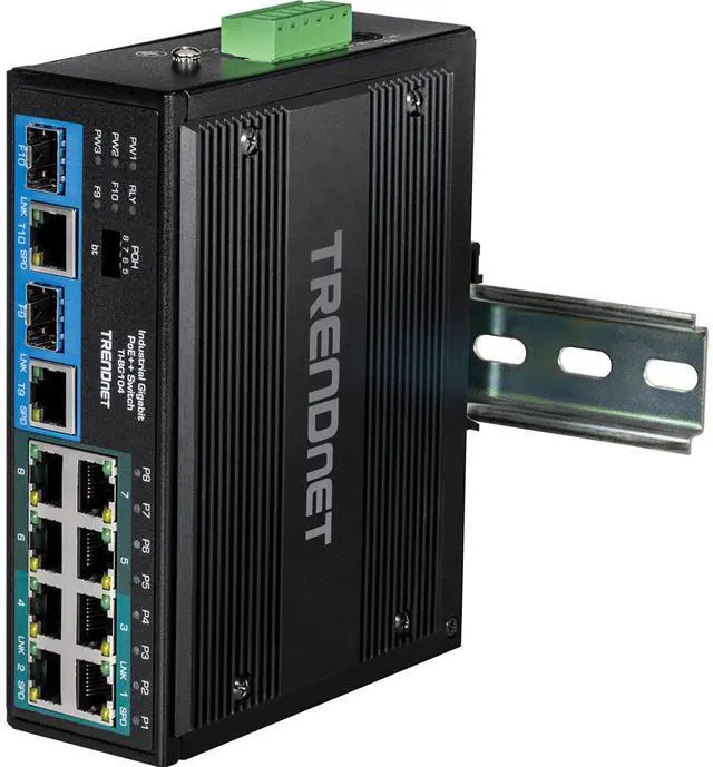 Alt view image 6 of 7 - TRENDnet 10-Port Hardened Industrial Unmanaged Gigabit PoE ++ DIN-Rail Switch, 4 Gigabit PoE++ Ports, 4 Gigabit PoE+, 2 Gigabit Share Ports SFP or RJ-45, 360W Power Budget, TI-BG104
