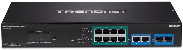 Alt view image 11 of 11 - TRENDnet 12-Port Gigabit PoE+ Smart Surveillance Switch with 8 x Gigabit PoE+ Ports; TPE-3012LS; 2 x Gigabit Ports; 2 x SFP Slots; 110W PoE Budget; Long Range PoE+; VLAN; QoS; LACP; ONVIF