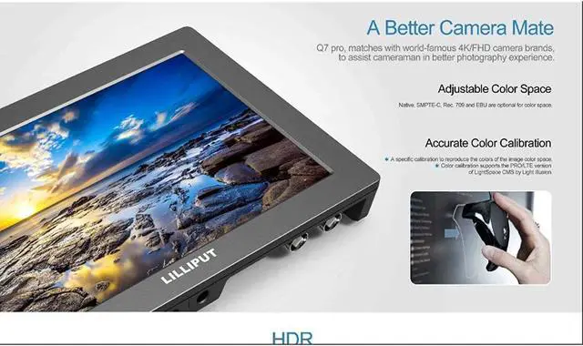 Alt view image 10 of 13 - LILLIPUT 7" Q7 Pro Field Monitor 1920x1200 Metal Slim Design with HDR 3D-LUT SDI/HDMI Cross Conversion Waveform Peaking Precise Color Calibration Gamma Adjustment + Pisen LP-E6 Battery by VIVITEQ