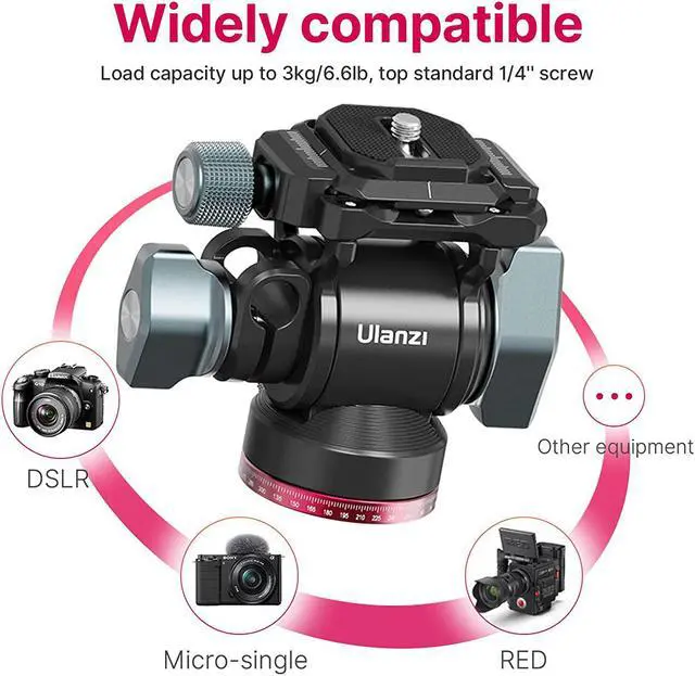 Alt view image 7 of 7 - Zell Video Fluid Head For Camera Tripod - U-190 Mini Pan Tilt Head Small Panoramic Ball Head With Arca Swiss Quick Release Plate Lightweight Filming Equipment For Compact Camera Load Up To 6.6Lb/3Kg