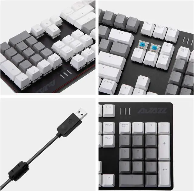 Alt view image 3 of 6 - Ak50 Mechanical Gaming Keyboard - Pbt Keycaps - Grey-White Matching - White Backlit - Blue Switches - Black