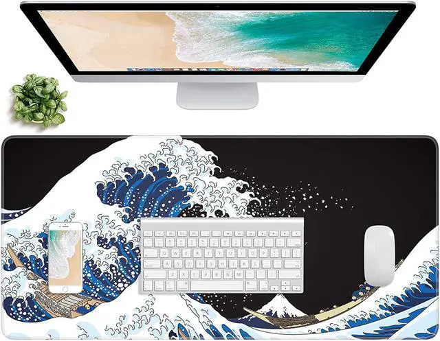 Main image of Extended Gaming Mouse Pad, Xxl Large Desk Pad 30 X 14 Inch, Big Computer Keyboard Mousepad, Waterproof Mouse Mat With Stitched Edges And Non-Slip Base For Women Office Gaming, Sea Waves