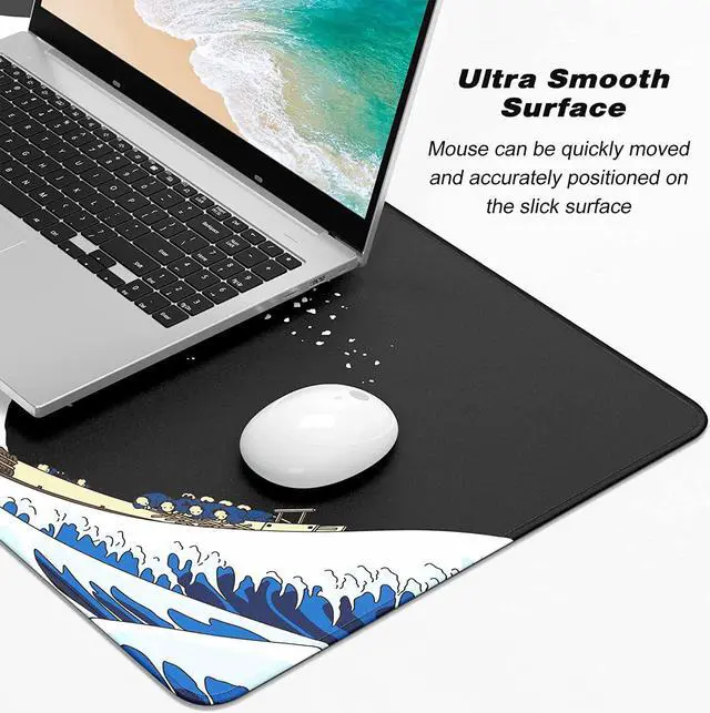 Alt view image 3 of 7 - Extended Gaming Mouse Pad, Xxl Large Desk Pad 30 X 14 Inch, Big Computer Keyboard Mousepad, Waterproof Mouse Mat With Stitched Edges And Non-Slip Base For Women Office Gaming, Sea Waves