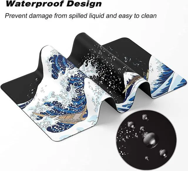 Alt view image 6 of 7 - Extended Gaming Mouse Pad, Xxl Large Desk Pad 30 X 14 Inch, Big Computer Keyboard Mousepad, Waterproof Mouse Mat With Stitched Edges And Non-Slip Base For Women Office Gaming, Sea Waves