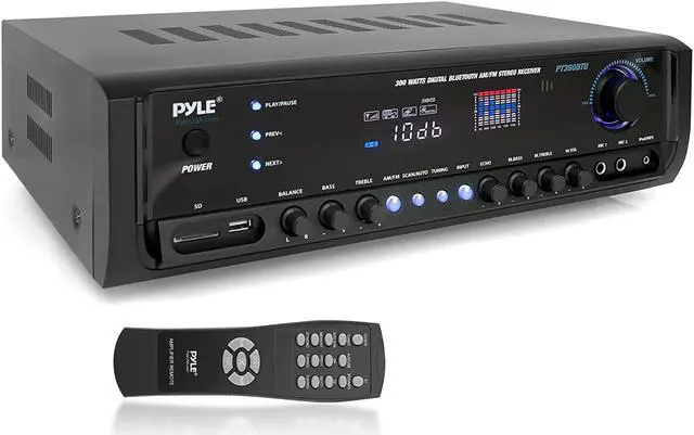 Alt view image 19 of 20 - Digital Home Theater Bluetooth Stereo Receiver, Aux (3.5mm) Input, MP3/USB/SD/AM/FM Radio, (2) Mic Inputs, 300 Watt