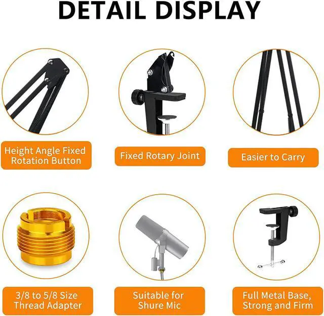 Alt view image 2 of 7 - Sm7B And Mv7 Boom Arm, Heavy Duty Mic Arm Desk Mount Adjustable Suspension Mic Stand Compatible With Shure Sm7B And Shure Mv7 Vocal Dynamic Microphone For Podcasting, Recording, Live Streaming