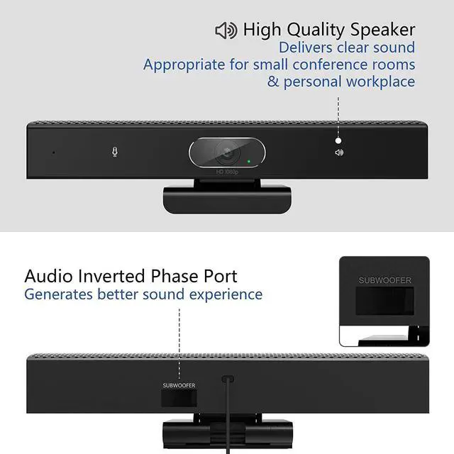 Alt view image 6 of 7 - Zell Conference Room Camera, 3-In-1, 1080P Full Hd Webcam With Microphone And Speaker, Usb Plug N Play With Noise Reduction, Wide Angle Video Conference Camera For Desktop, Laptop, Mac, Pc (Black)