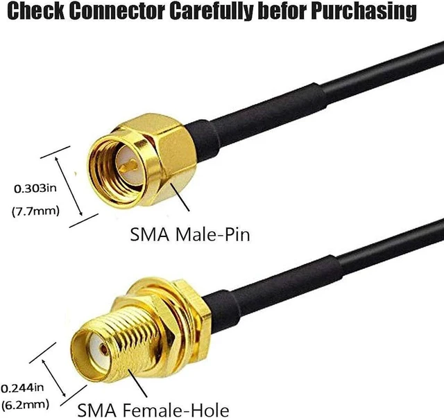 Alt view image 3 of 3 - Zell 2Pack 33Ft Sma Extension Cable Sma Male To Sma Female Rf Connector Adapter Wifi Antenna Extension Cable