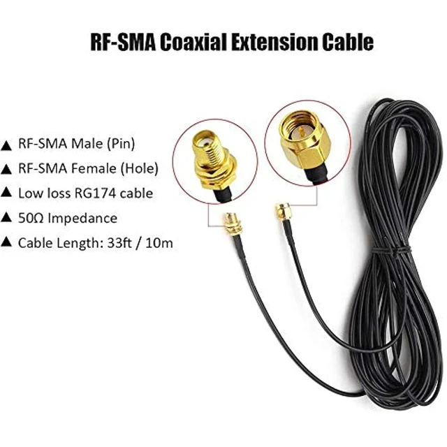 Alt view image 2 of 3 - Zell 2Pack 33Ft Sma Extension Cable Sma Male To Sma Female Rf Connector Adapter Wifi Antenna Extension Cable