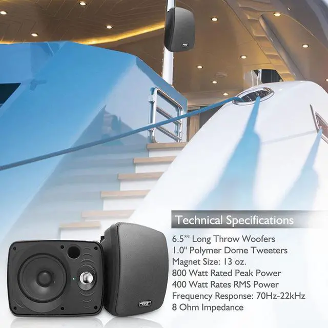 Alt view image 16 of 16 - Pyle Home PDWR64BTB Indoor-Outdoor 800 watt Bluetooth Speaker System, Black - 6.5 in.
