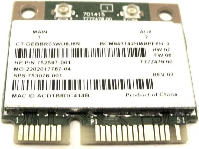 Main image of HP Envy 700-406 Desktop OEM Wireless WiFi Card BCM943142HM 753076-001 Tested GLP