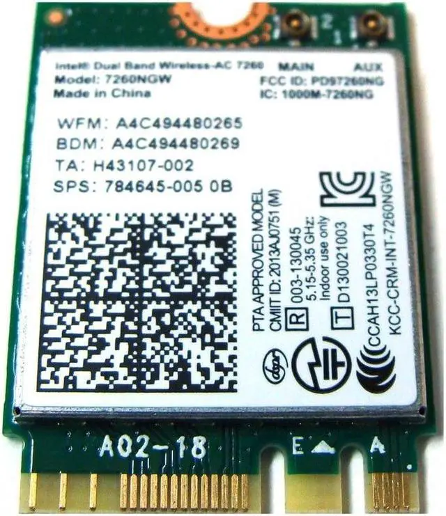 Alt view image 2 of 3 - HP 784645-005 Intel Dual Band Wireless-Ac 7260 802.11 Ac 2X2 Wifi And Bluetooth 4.0 Combination Wlan Adapter