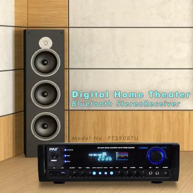 Alt view image 18 of 20 - Digital Home Theater Bluetooth Stereo Receiver, Aux (3.5mm) Input, MP3/USB/SD/AM/FM Radio, (2) Mic Inputs, 300 Watt