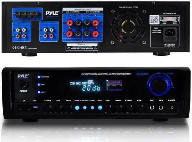 Alt view image 14 of 20 - Digital Home Theater Bluetooth Stereo Receiver, Aux (3.5mm) Input, MP3/USB/SD/AM/FM Radio, (2) Mic Inputs, 300 Watt