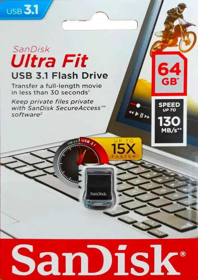 Alt view image 2 of 4 - SanDisk 64GB USB 3.1 64G SDCZ430 Ultra Fit 130MB/s SDCZ430-064G Flash Drive +Lan