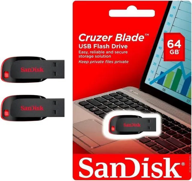 Main image of SanDisk 64 GB x2=128GB Cruzer Blade USB Flash Drive Memory Stick Black SDCZ50