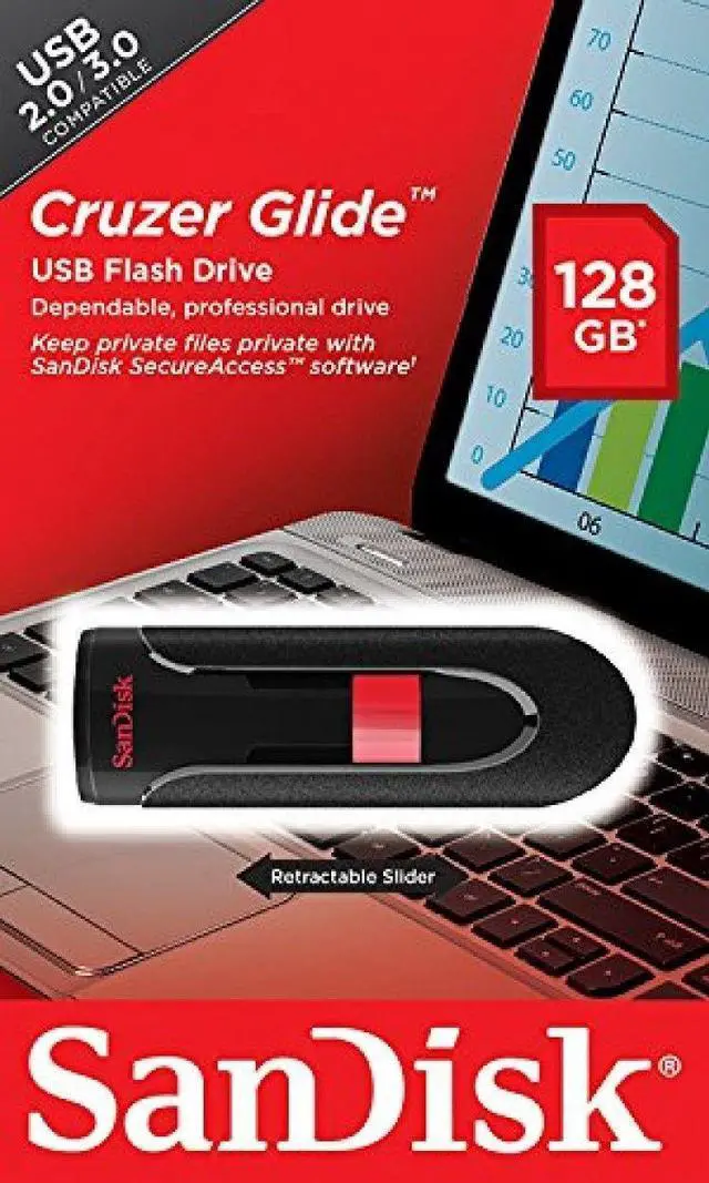 Alt view image 3 of 6 - SanDisk Cruzer Glide CZ60 128GB USB 2.0 Flash Drive SDCZ60128GB35