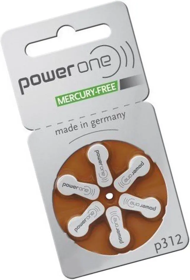 Main image of Power One Size 312 MERCURY FREE Hearing Aid Batteries (60 batteries)