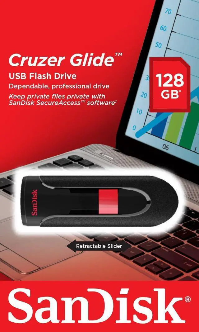 Main image of SanDisk 128GB Cruzer GLIDE USB Flash Pen Drive SDCZ60-128G-B35 Sealed Retail Pk